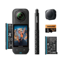 Contenido del Insta360 X5 Adventure Bundle: cámara 8K, batería extra Selfie Stick y accesorios de aventura.