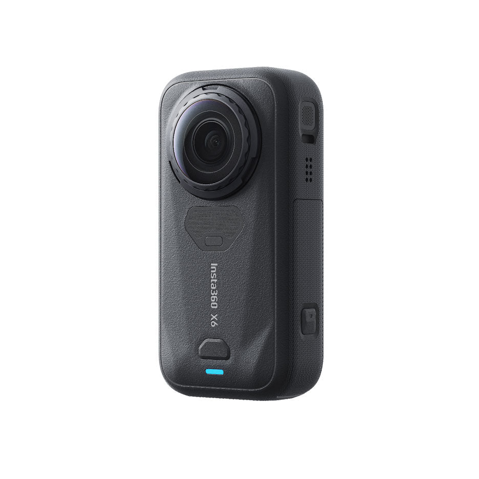 Insta360 X6 — vista posterior con pantalla OLED