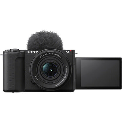 Sony ZV-E10 II negra con lente 16-50mm — vista frontal