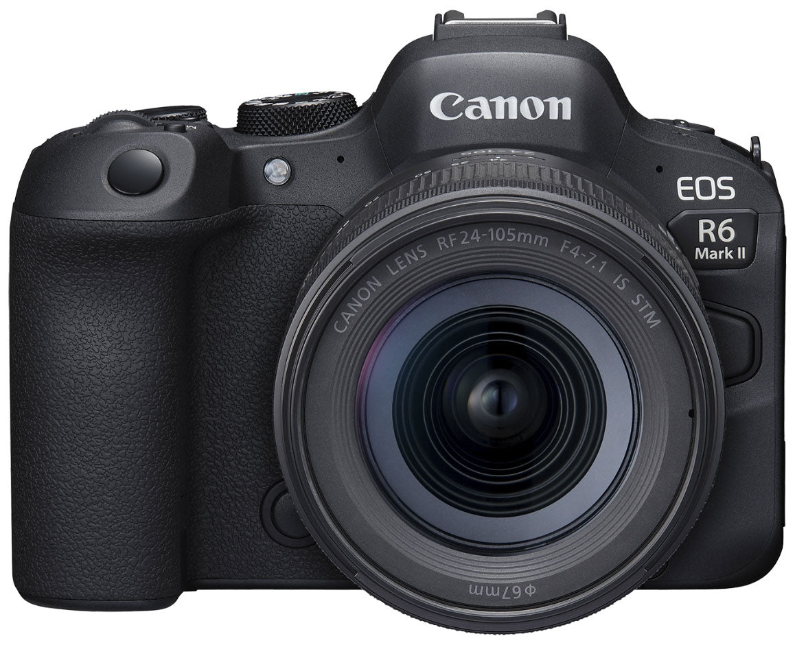 Canon EOS R6 Mark II con lente RF 24-105mm STM — vista frontal