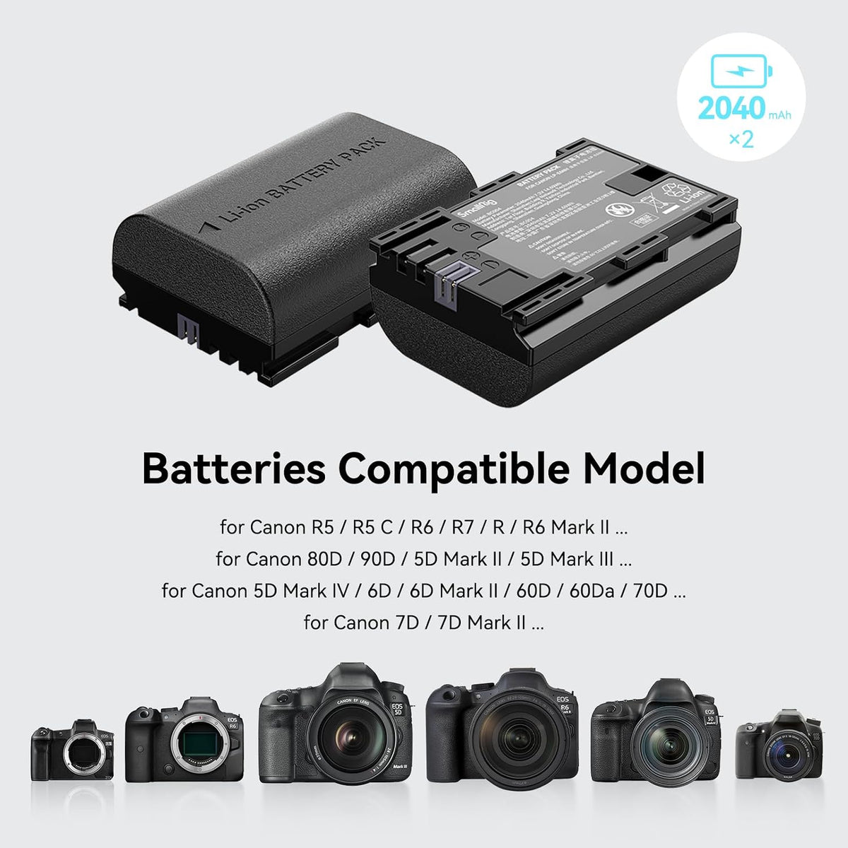 Kit 2 Baterías y Cargador SmallRig LP-E6NH para Canon