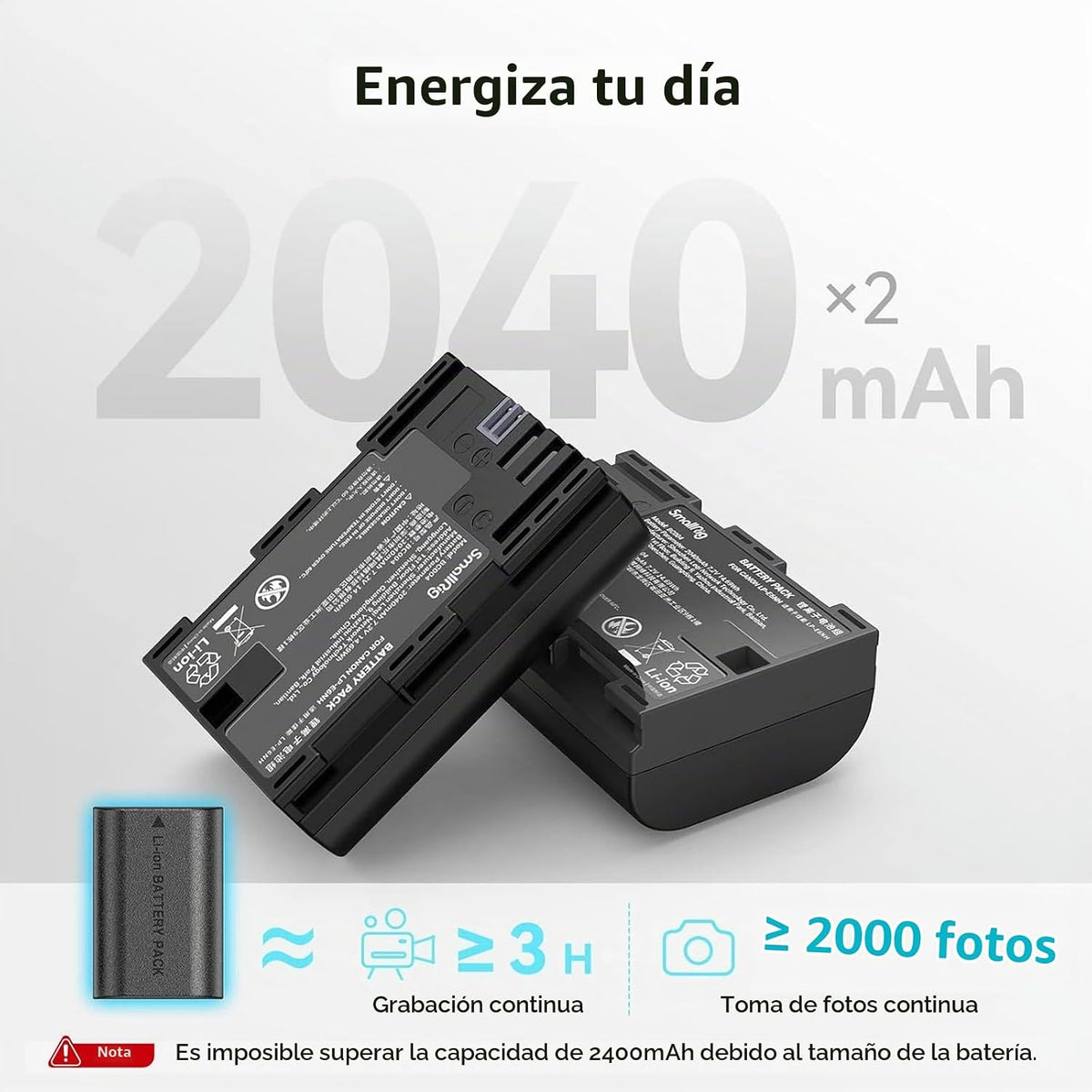 Kit 2 Baterías y Cargador SmallRig LP-E6NH para Canon