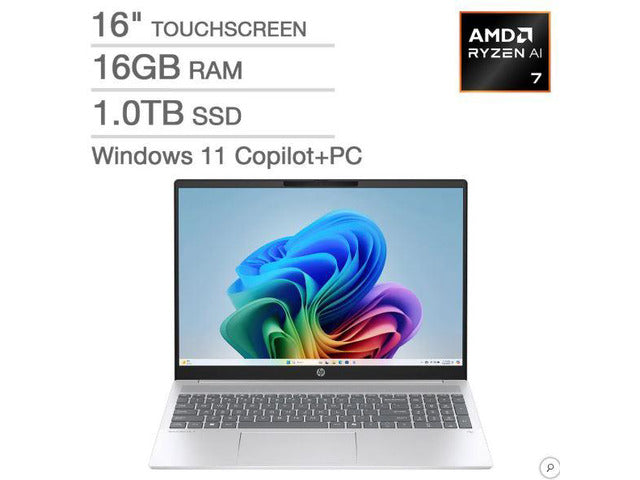 HP OmniBook 5 Touch 16" — Vista frontal con pantalla táctil 2K encendida