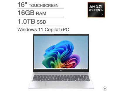 HP OmniBook 5 Touch 16" — Vista frontal con pantalla táctil 2K encendida
